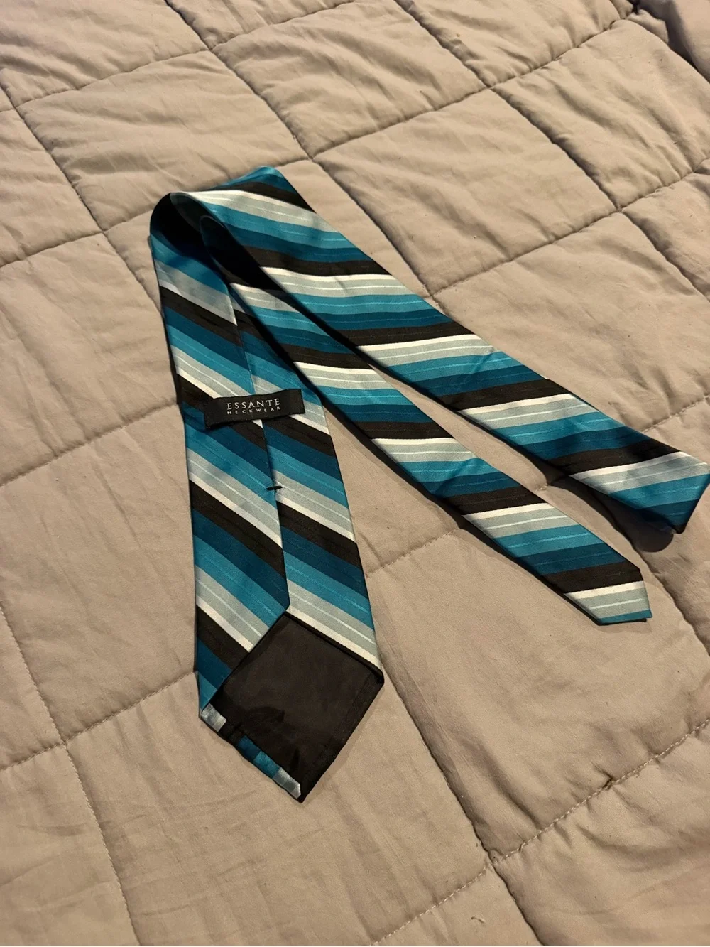 Men's Striped Teal and Black Dress Tie